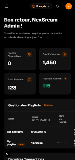 NexStream Dashboard Mobile View
